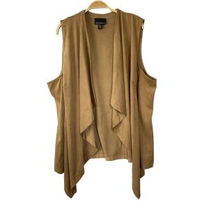 Cynthia Rowley Faux Suede Waterfall Cardigan Vest Women 3X Caramel Lagenlook
